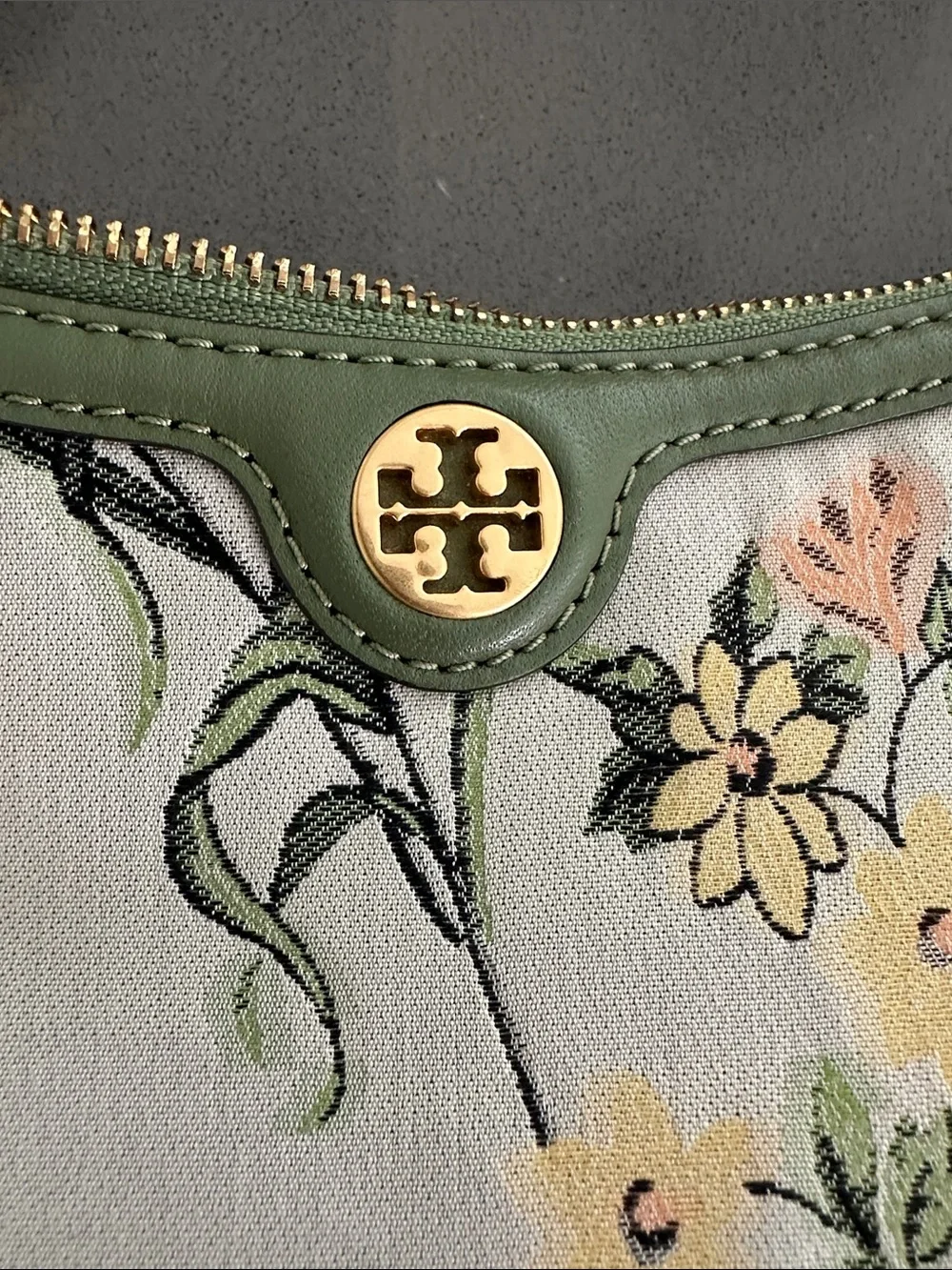 Tory Burch Olive Green Floral Bird Shoulder Bag